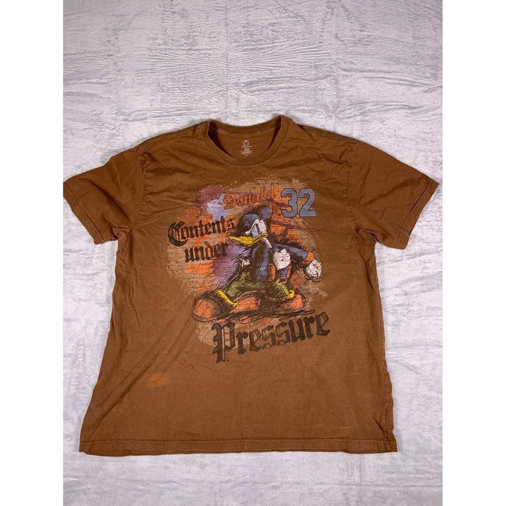 Disney Store Donald Duck Contents Under Pressure Graphic T-Shirt Brown Men XXL